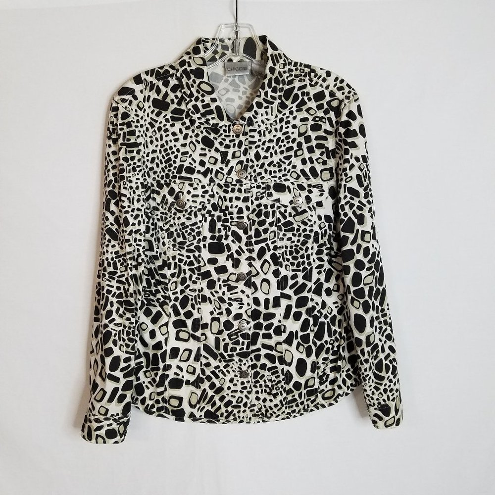 Chico's Animal Print Blazer Jacket Womens Size‎ 1 EUC
